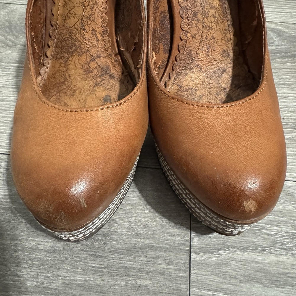 Lucky Brand Women's Brown Leather Heels Sz 8.5M Chunky Y2K Slingback Platform - Picture 2 of 13